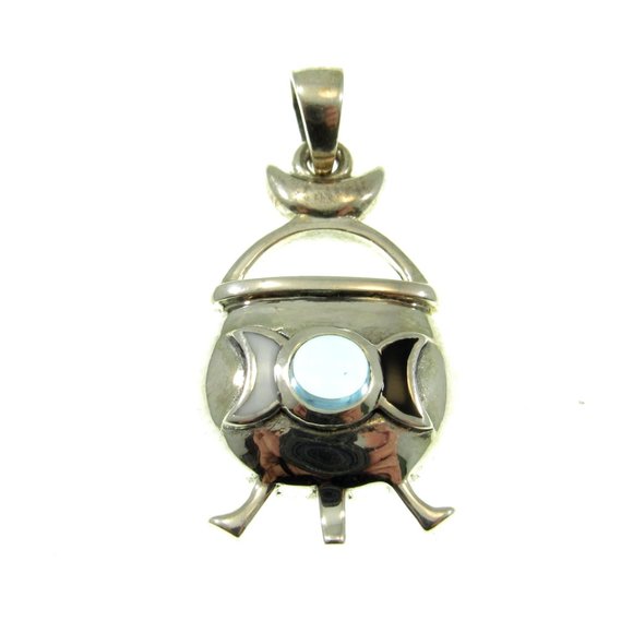 Solid 925 Sterling Silver Magickal Witch's Cauldron Pendant with Gemstone - Picture 8 of 8